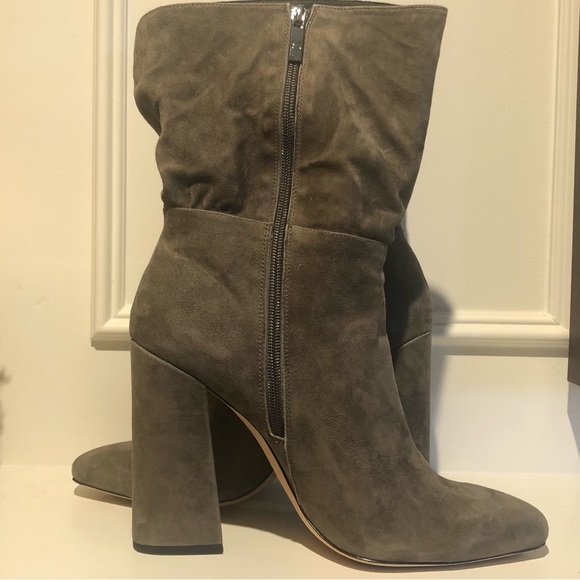 Trending Suede! Halston Heritage Suede Mid Boots Size 11 Taupe Excellent Cond. - Picture 2 of 4